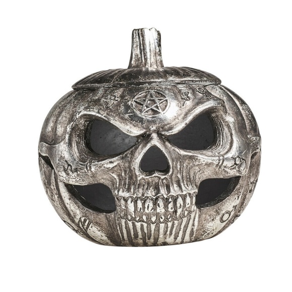 DISCONTINUED!!!  Alchemy Gothic Halloween Pumpkin Skull Pot Trinket Box - Picture 2 of 4